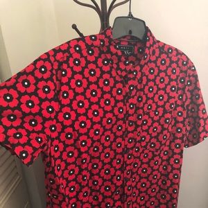 Forever 21 Men Short Slv Red Floral Button Up